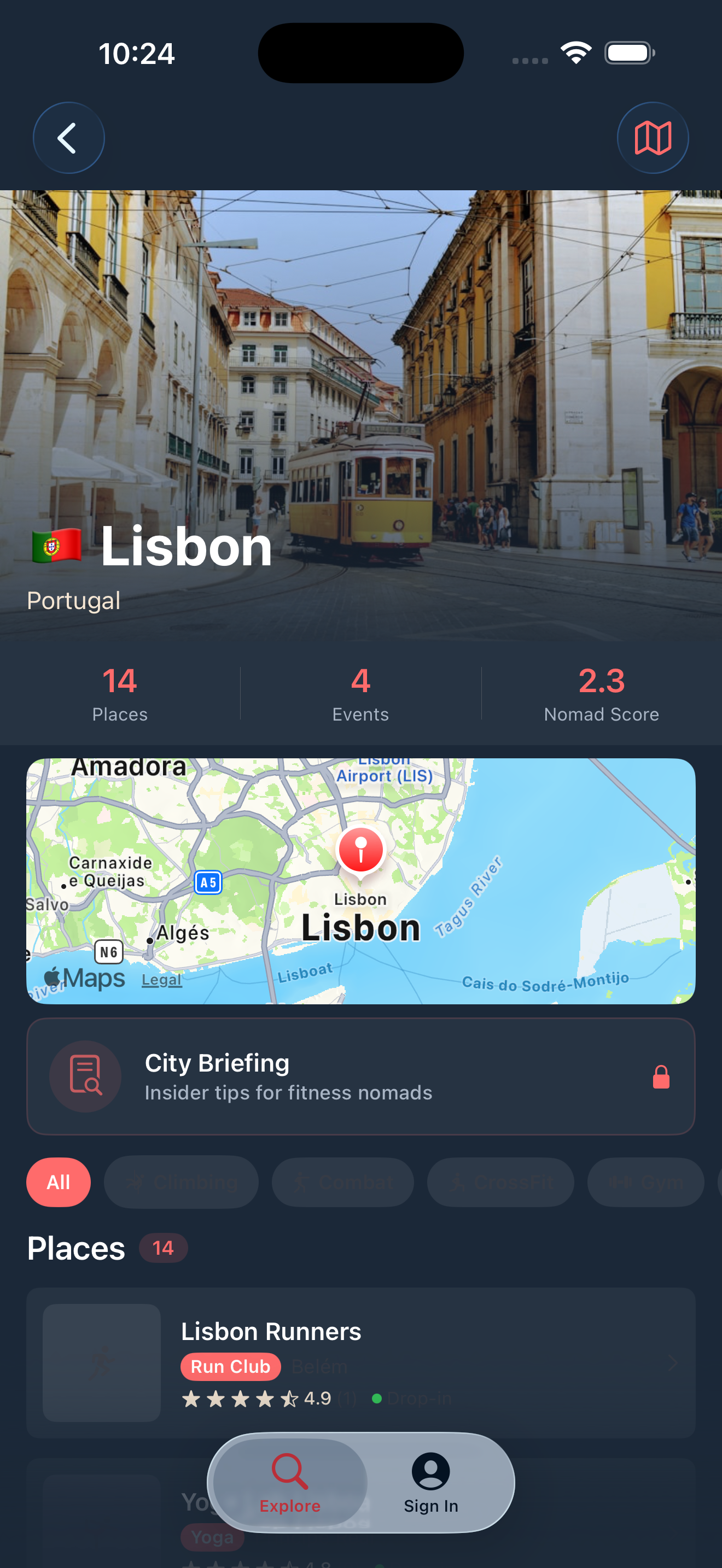 NomadFit City detail screen