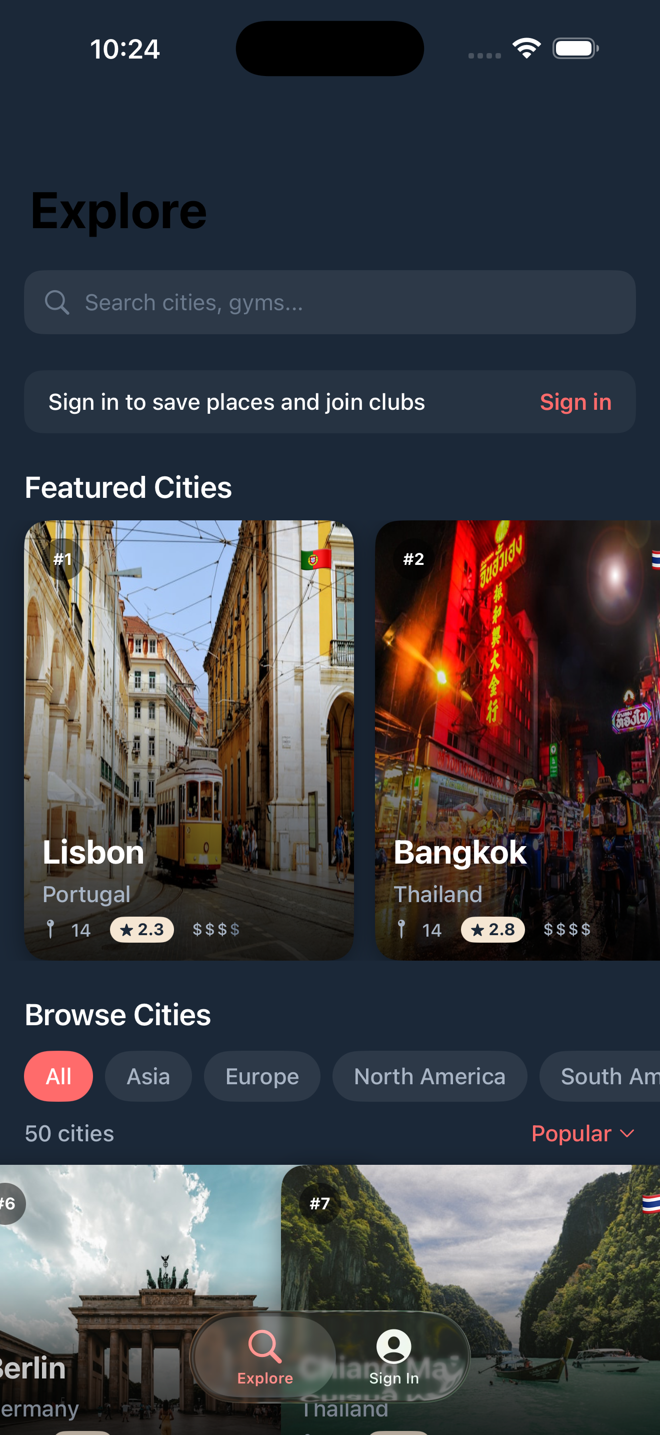 NomadFit Explore screen